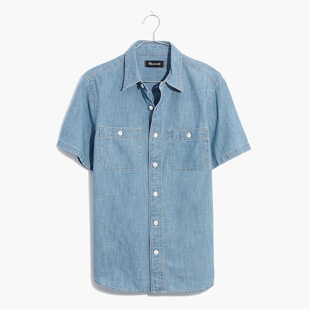 Madewell Chambray Short-Sleeve Button-Down Shirt M